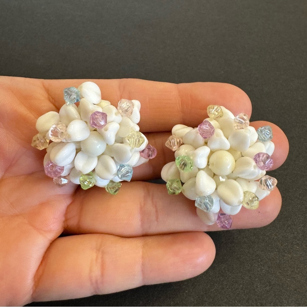 Vintage West Germany White Pink Pastel Lucite Clip On Earrings Fairy Core Retro